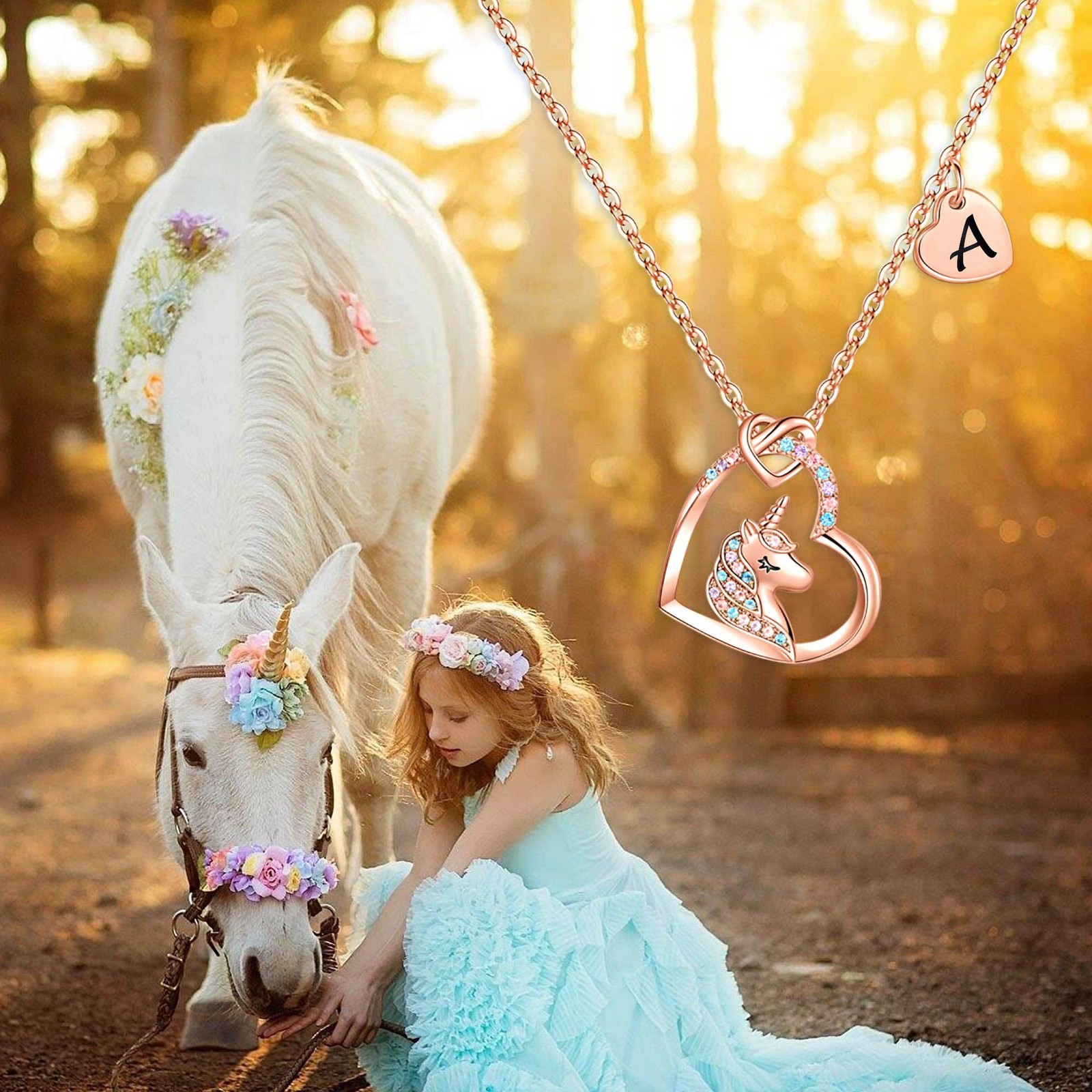 Unicorn Necklace Gifts – Colorful CZ Heart Pendant Unicorn Necklaces Jewelry …