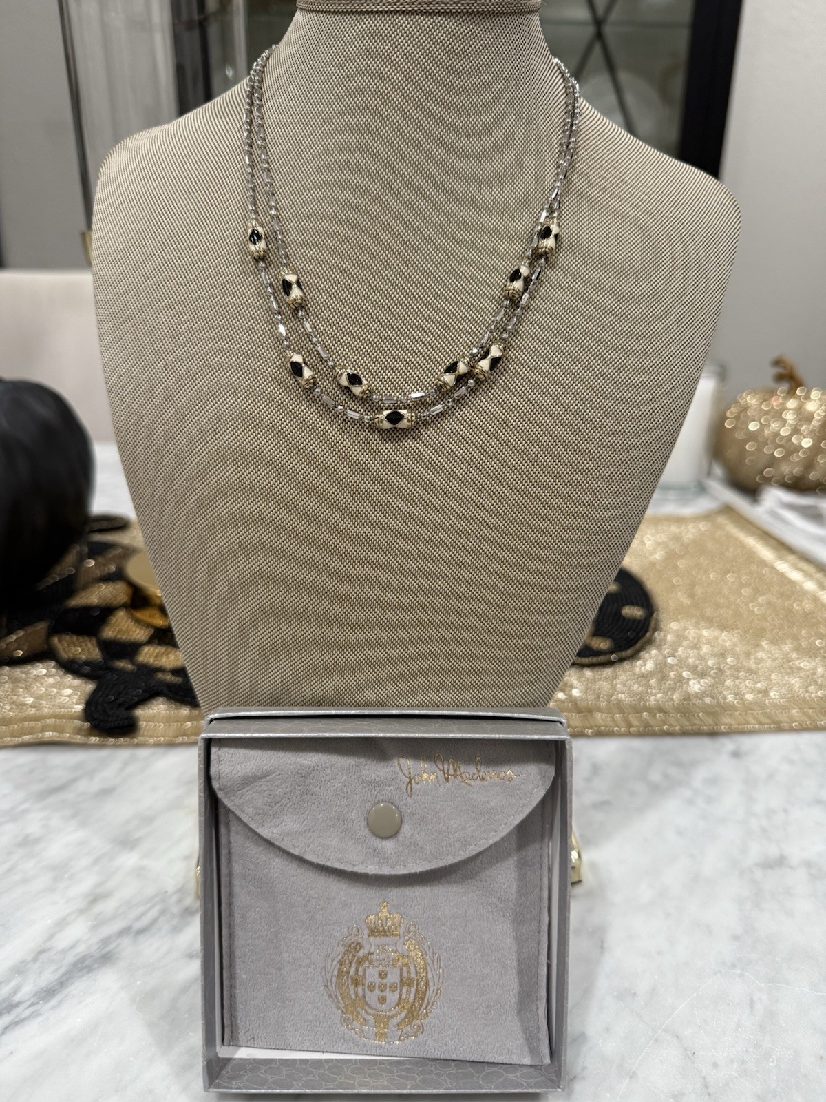 John Medeiros 2 Strand Black/Ivory White? NWOT Necklace