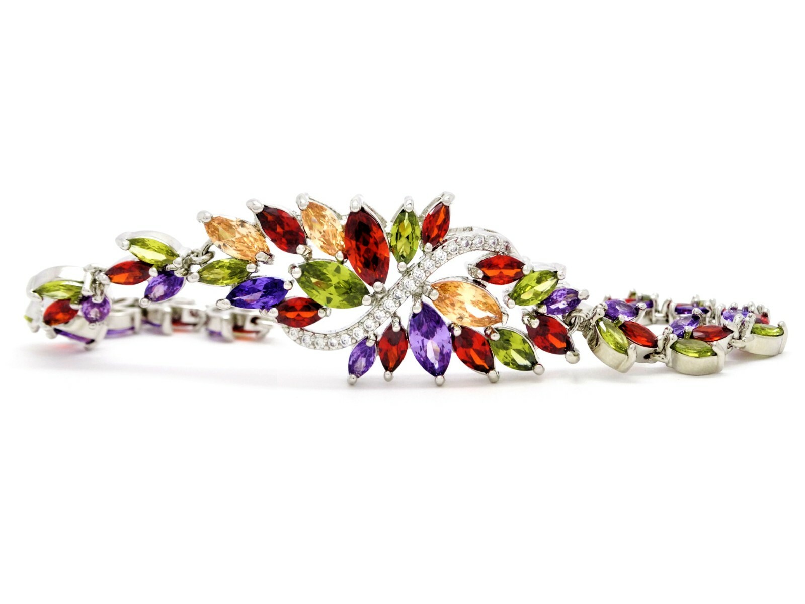 Perfect 925 sterling silver bracelet hallmarked with sparkling AAA rainbow gems