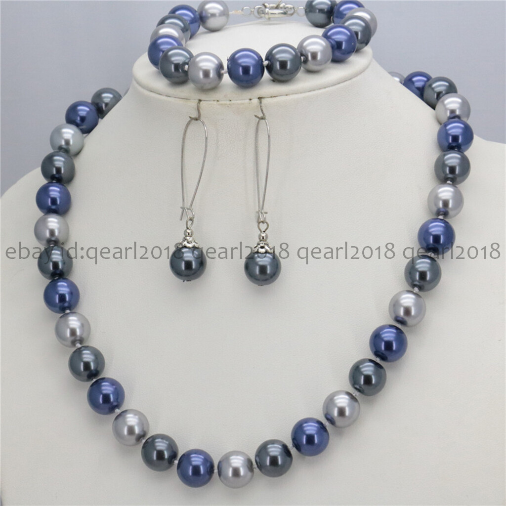 8/10/12mm South Sea Shell Pearl Round Beads Necklace Bracelet Earrings Set 18”