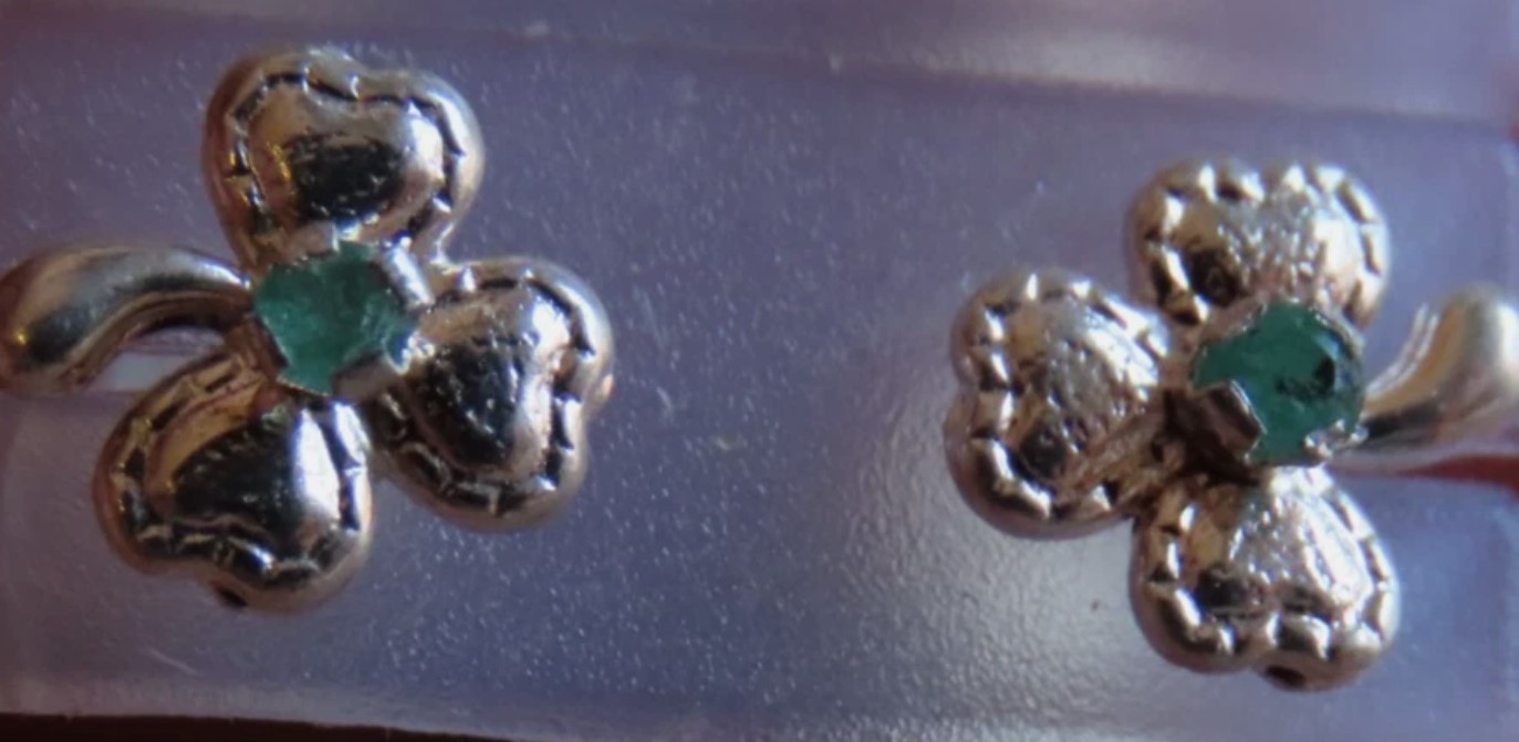 Earrings, 925 Silver Clover with Natural Emerald
