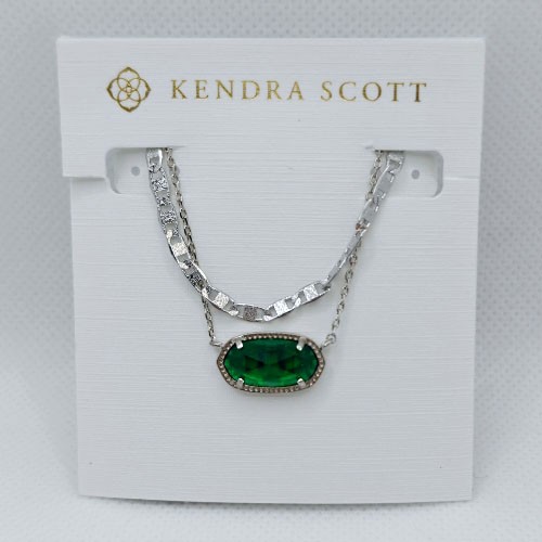 Kendra Scott Elisa Multi Strand Silver Pendant Necklace In Jade Green