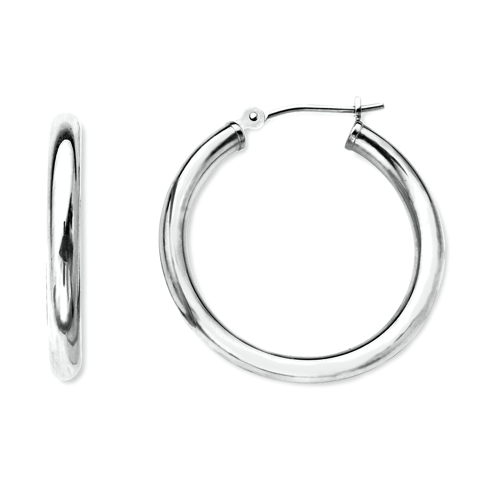 14K White Gold 2MM Shiny Round Tube Hoop Earrings, 40mm