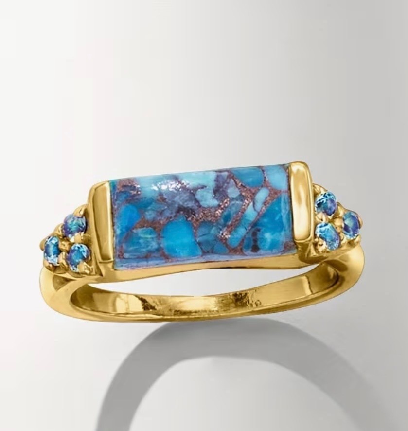 Ring Copper Ring Inlaid with Turquoise – Rust-Resistant sz 8