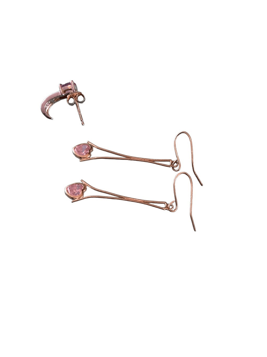Lot of 2 Gold and Silver Pink Sapphire Diamond Earrings Vintage Y2K