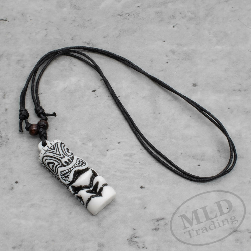 Hawaiian Style TV Show Surfer Tiki Pendant Bone Necklace – 2 Colors Brown White