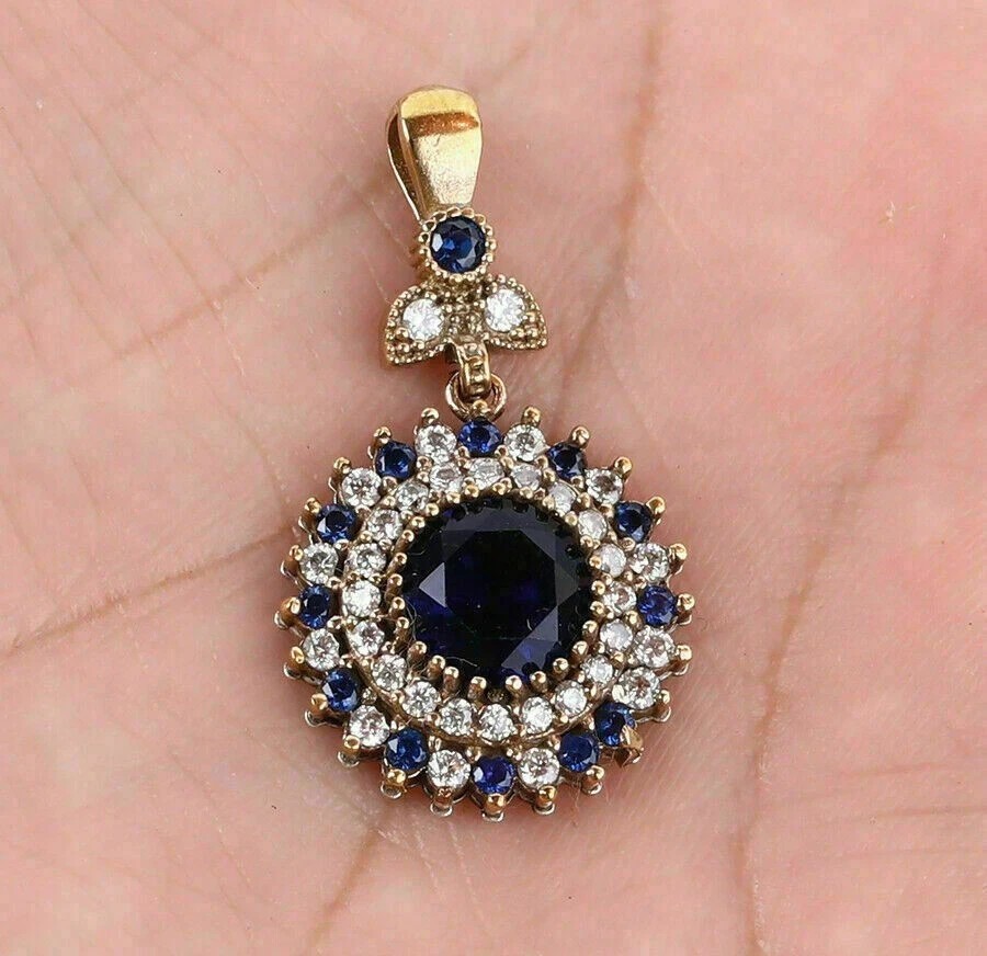 2.11 Ct Round Cut Blue sapphire Pendant Wedding Pendant 14k Solid Yellow Gold