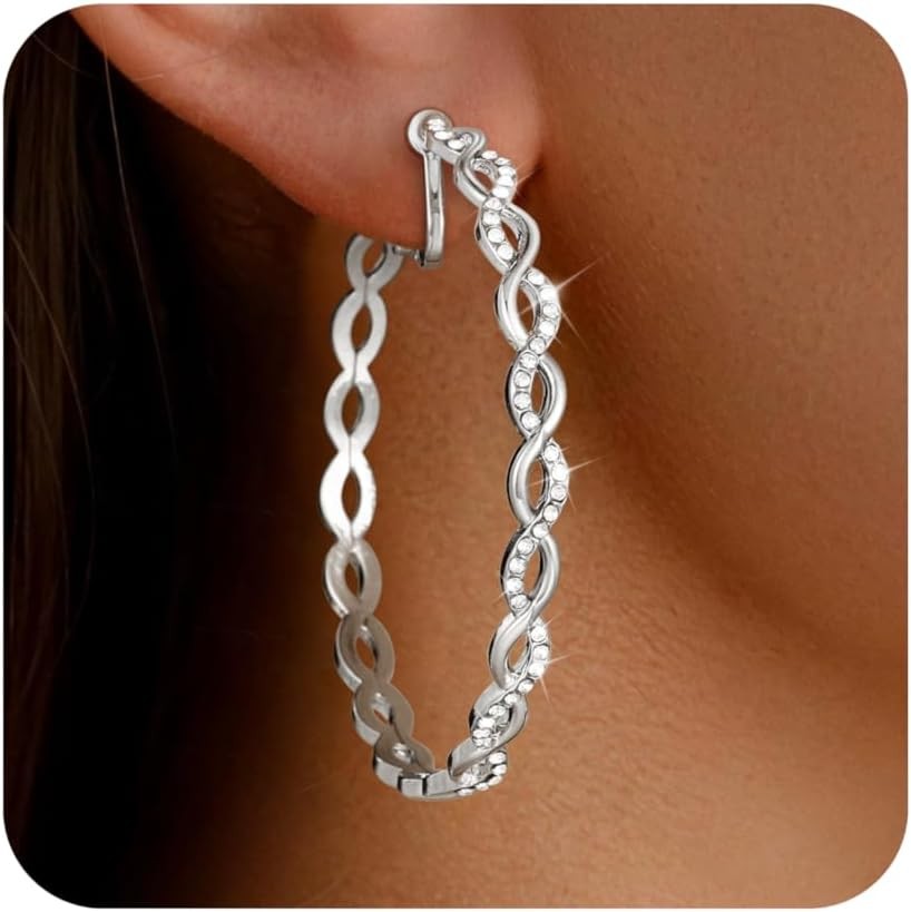 Clip On Hoop Earrings for Women Lightweight – Silver Twisted Clip-on Hoop Earing