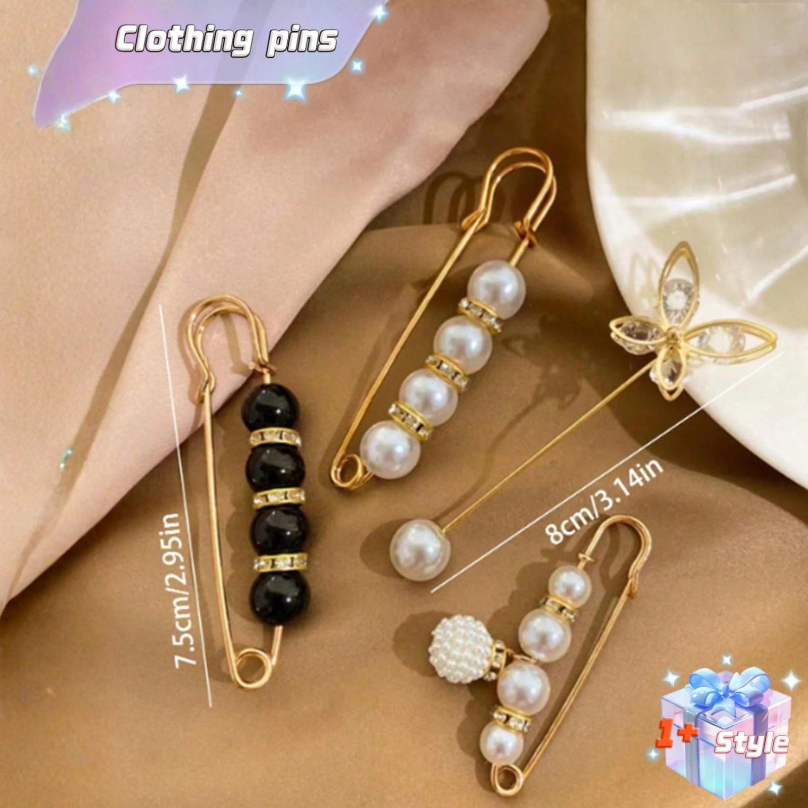 4PCS Adjustable Waist Buckle Pin Set Modern Rhinestone Butterfly Brooch Button