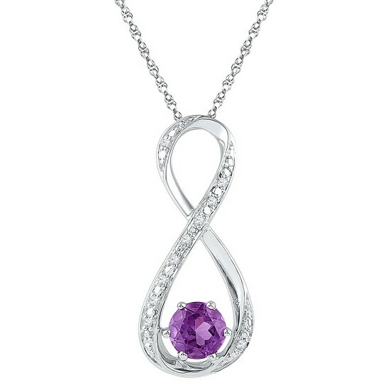 Round Cut Amethyst & 0.07 Ct Natural Diamond Infinity Pendant Sterling Silver