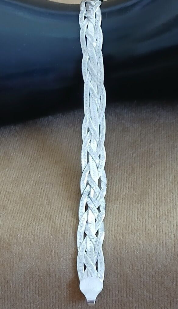 Sterling Silver ~ Woven Herringbone Bracelet Made In Italy ~ 7.5″ x 3/8″ ~ 7.0g