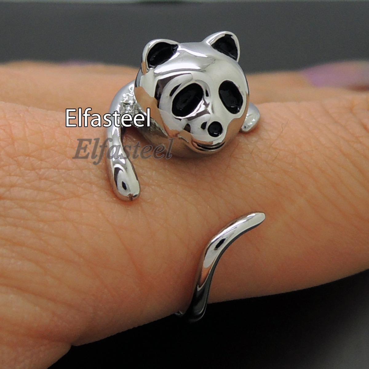 One Size fit all Ladies Cute Panda 316L Stainless Steel Ring