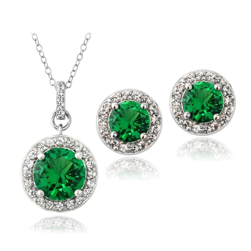 925 Silver 5.25ct Created Green Quartz & Created White Sapphire Round Stud Earri