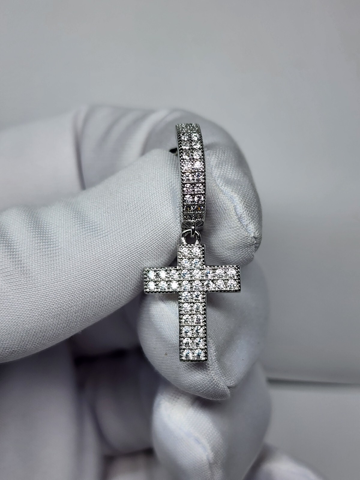 Gold, Silver Plated Hoop Cross Dangle Earrings With Cubic Zirconia Unisex HipHop
