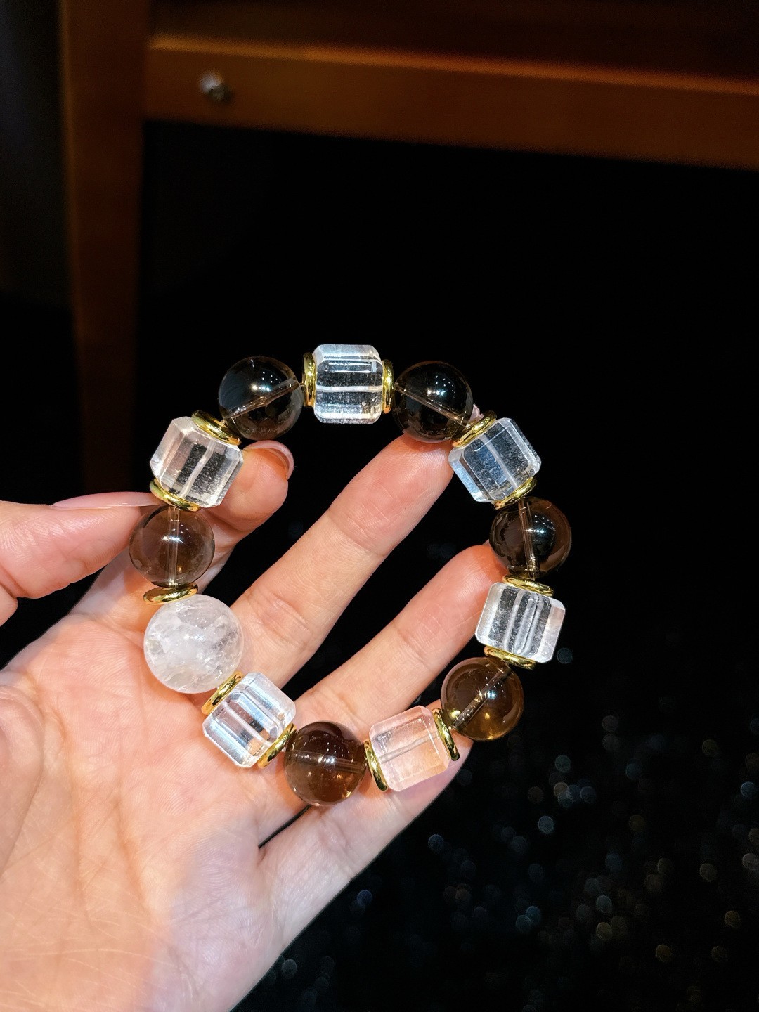 Natural White Crystal Snowflake Phantom 15mm Beaded Stretch Bracelet Gift