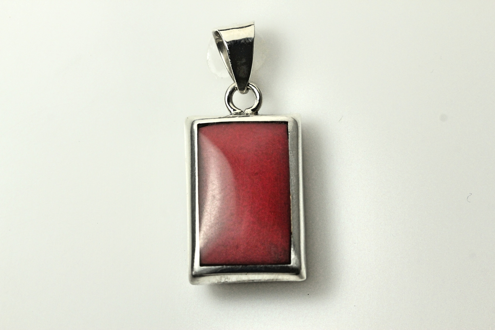 950 Sterling Silver Black & Red Rectangle Pendant -10.2 Grams (PEN6985)