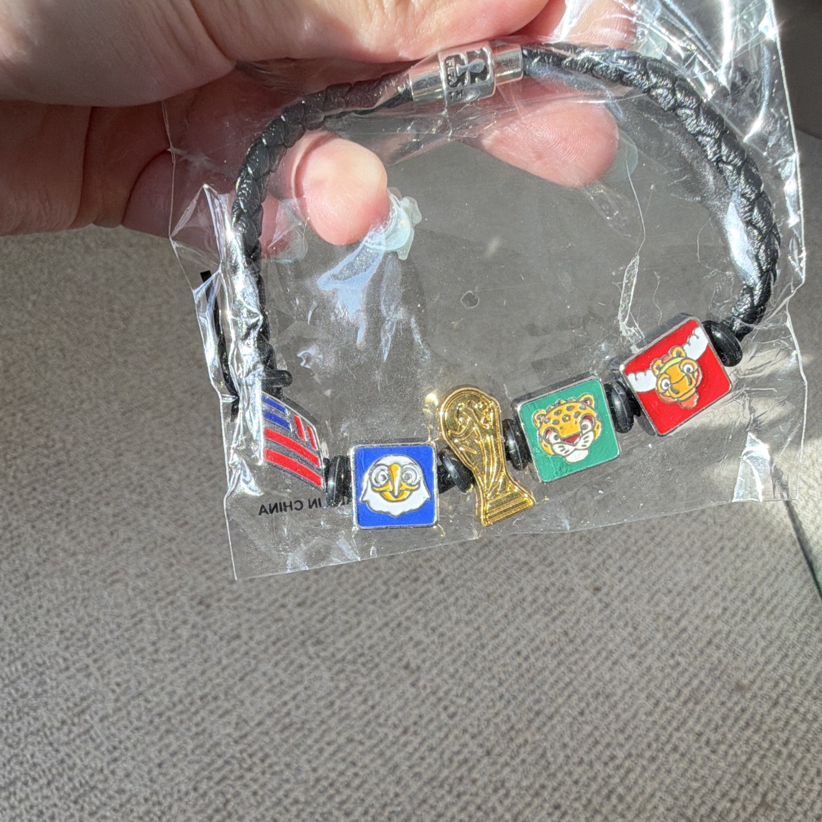 Bofa FIFA World Cup Trophy Charm Bracelet w/ Flag Beads, Magnetic Closure