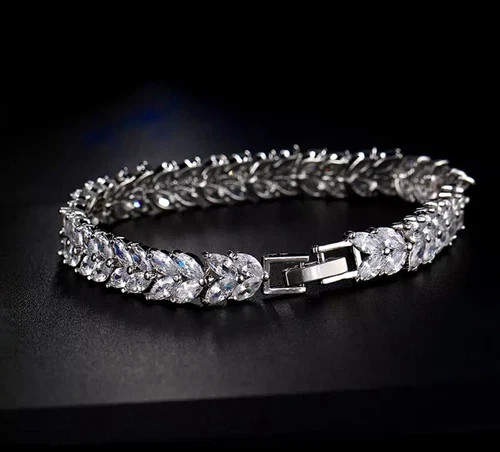 19 CTW Marquise Simulated Diamond Tennis Bracelet White Gold Plated Bridal Gift