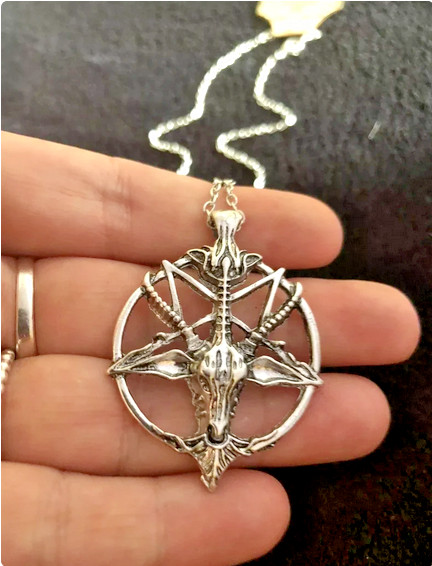 Big SATANIC PENTAGRAM BAPHOMET DEVIL Pendant on DIAMOND Cut 925 Silver 24″ Chain