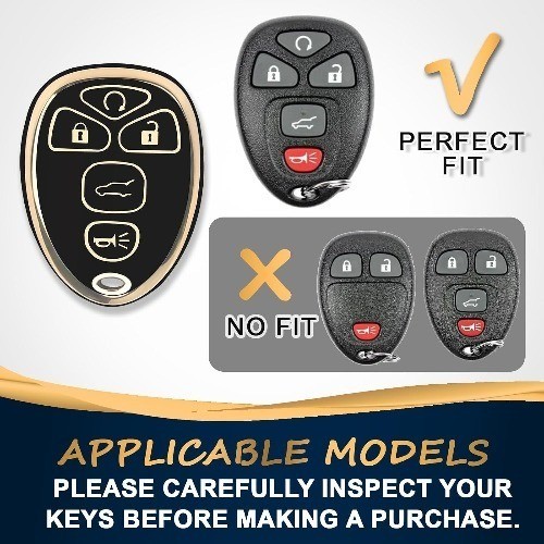 Key Fob Cover with KeyChain Soft TPU Gold Trim Prot Color: BlackSize: 5 Button