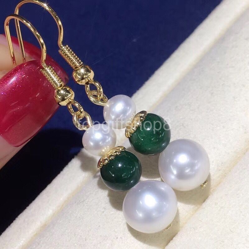 natural 8-12MM AAA agate south sea White pearl earrings Silver