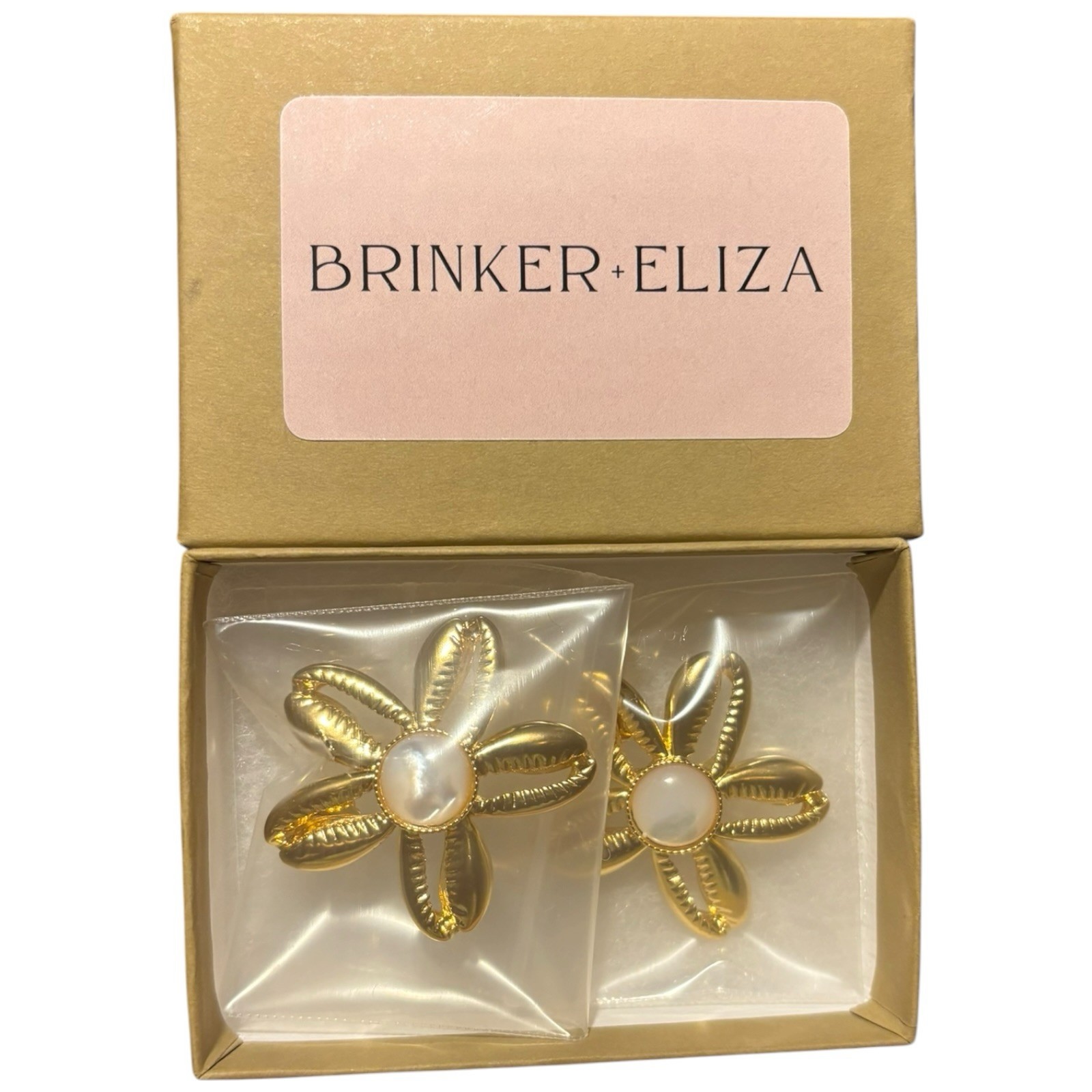 Brinker & Eliza Gold Earrings 24ct Yellow Gold Plated Mother Of Pearl RRP £170