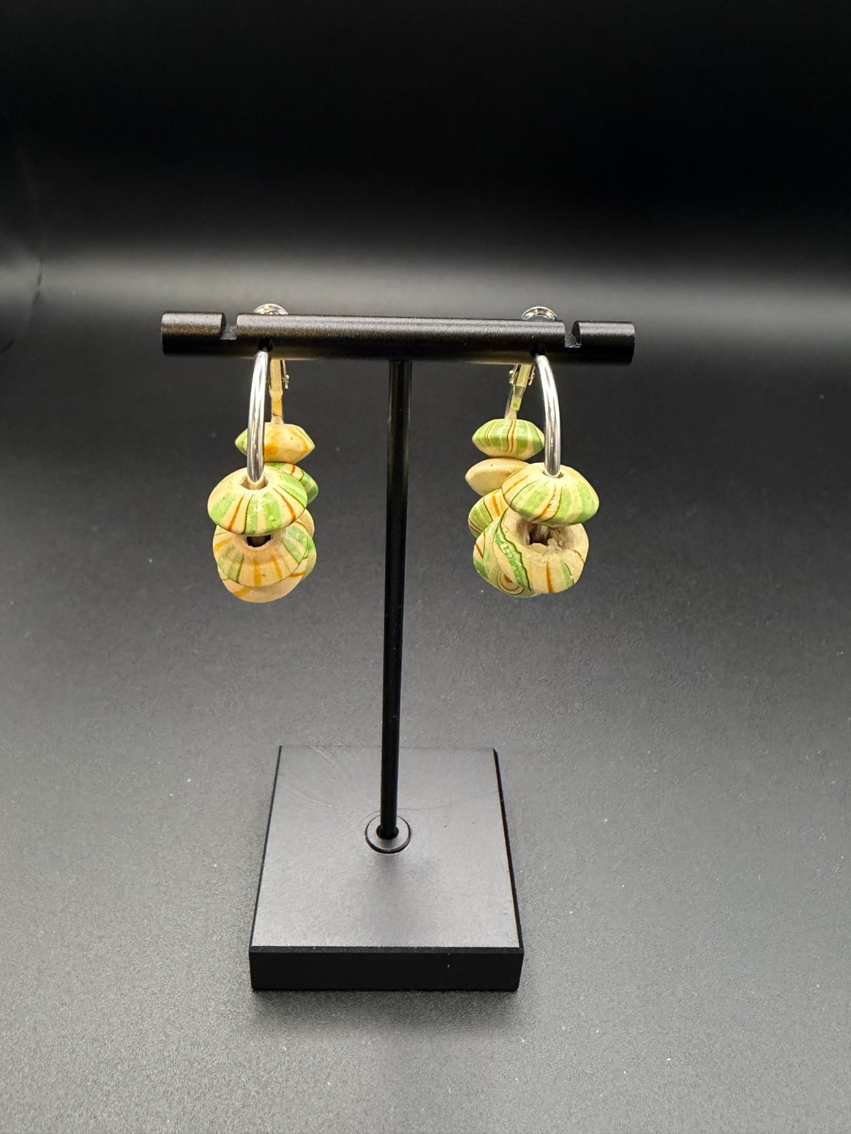 Wood Bead, Stainless Steel Hoop Earrings
