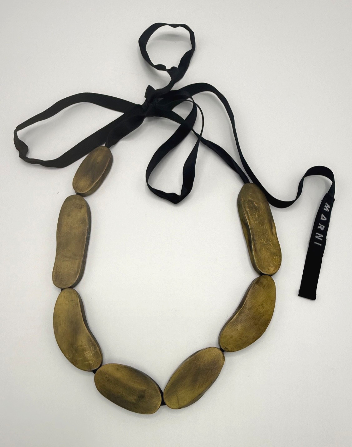 Marni Antiqued Metal, Horn & Resin, Ribbon Necklace, COSUELO CASTIGLIONI Era VTG