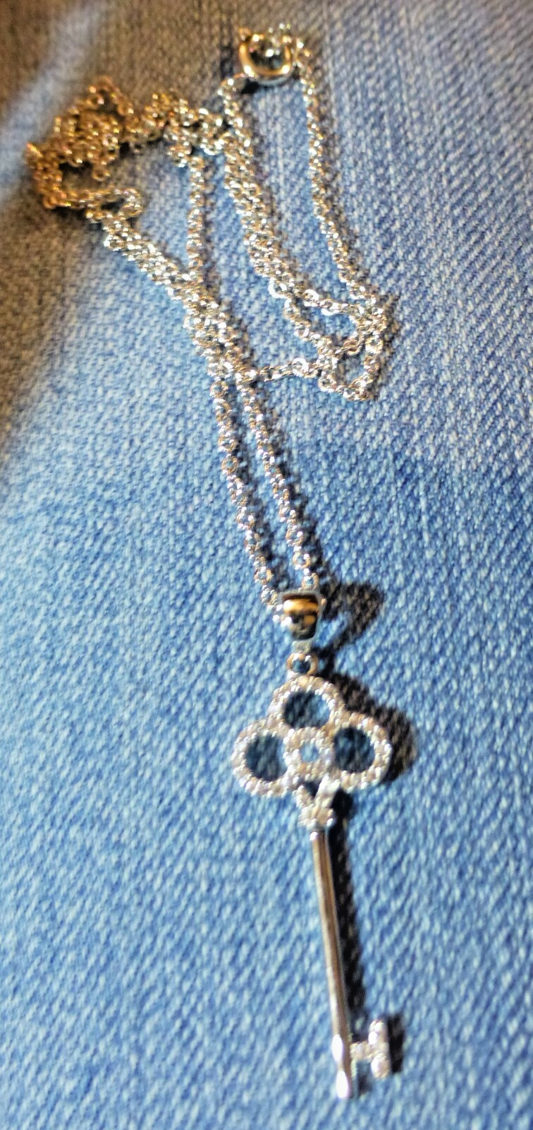 Pendant-Key-Necklace 18″ Pave CZ’s-Silver-tone-1 1/2″ long x 1/2″ wide-NWT