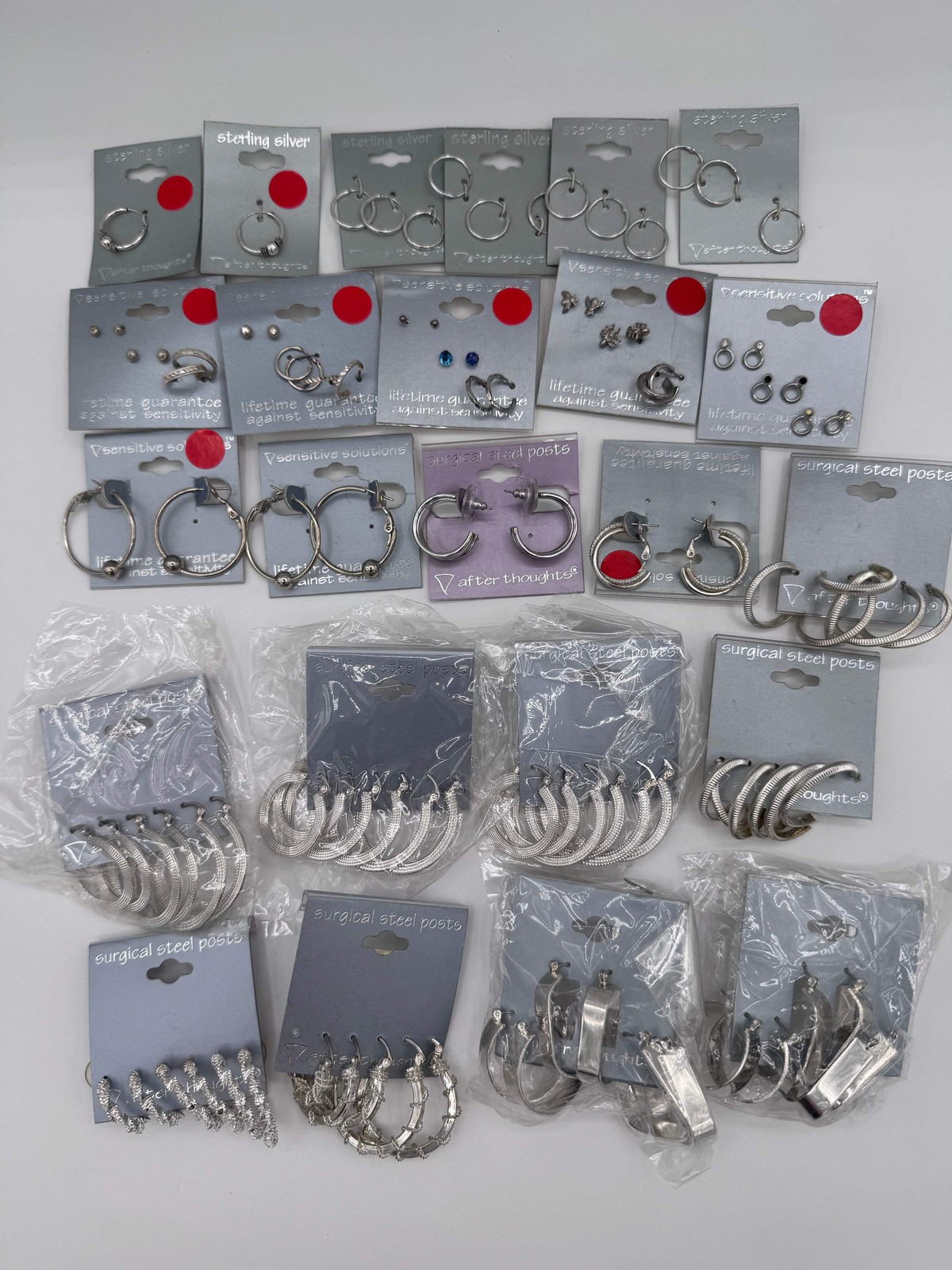 Set of 24 Mixed Silver Hoop and Stud Earrings (46 Pairs, 14 Singles) Costume Jew