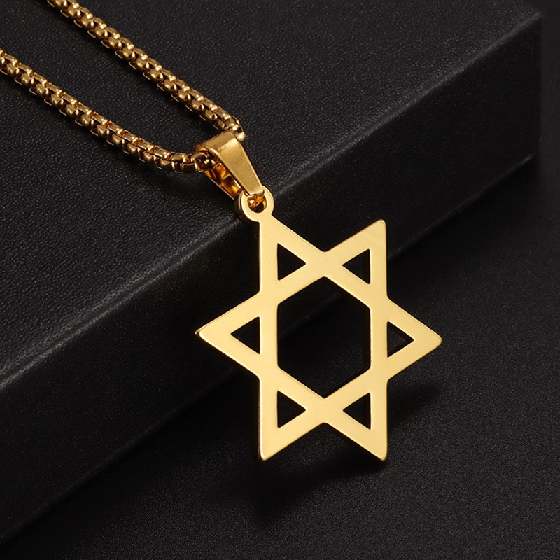 Gold Star of Necklace Jewish Hexagram Pendant Stainless Steel Unisex USA