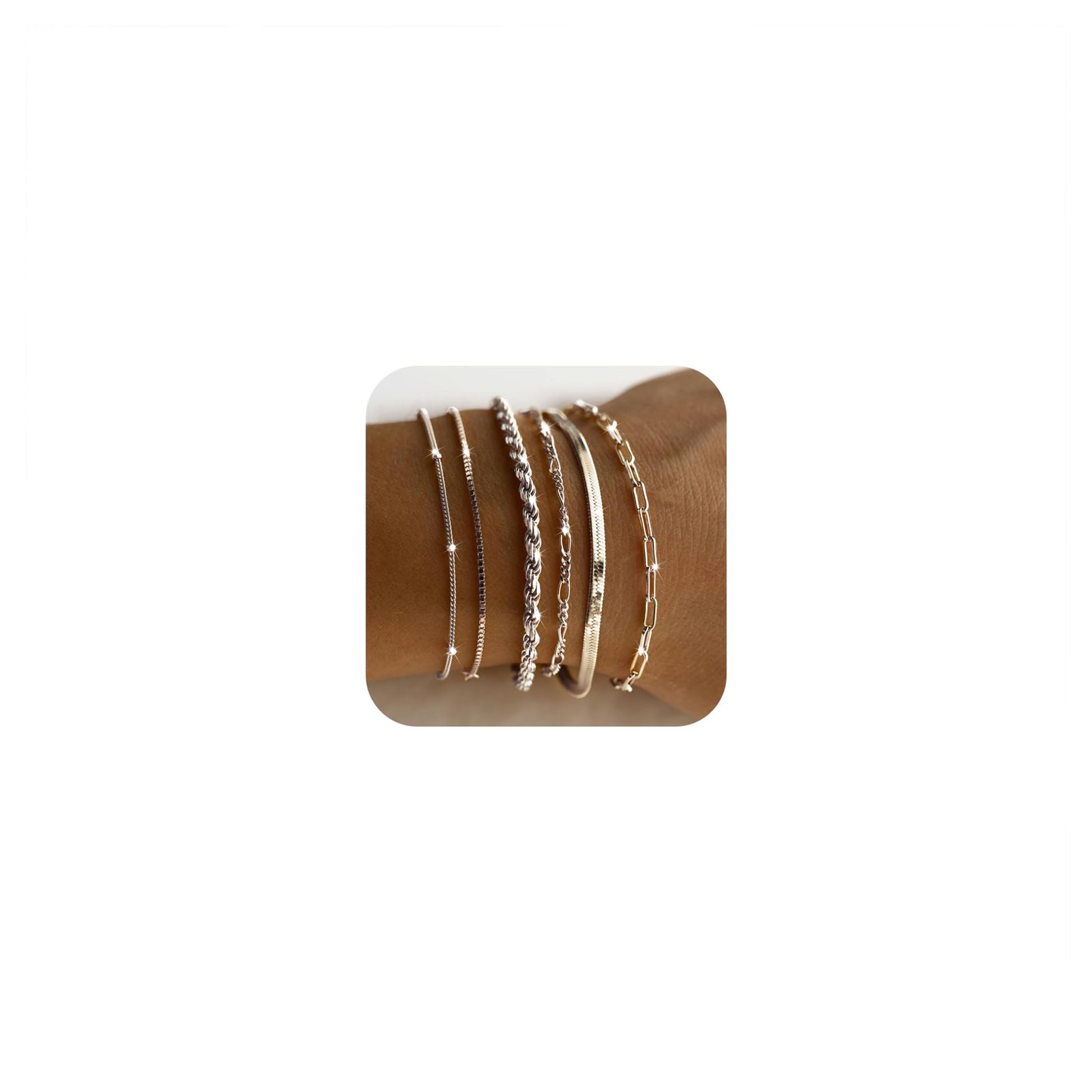 Dainty Silver Plated Bracelets for Women Trendy, Silver Jewelry Set