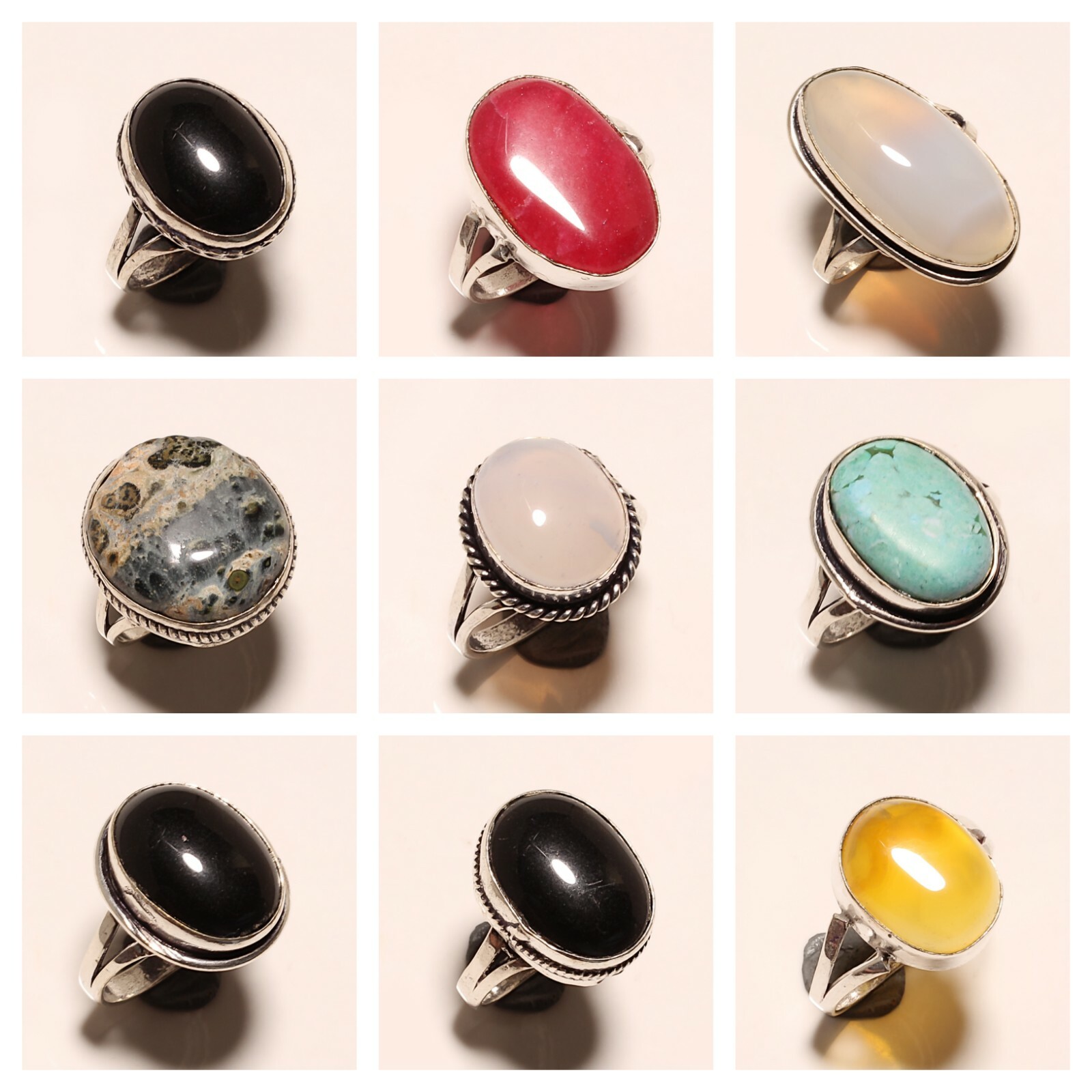 Wholesale Mixed Lots ! Ruby Onyx Turquoise Silver Plated Ring Size 6 to 10 US