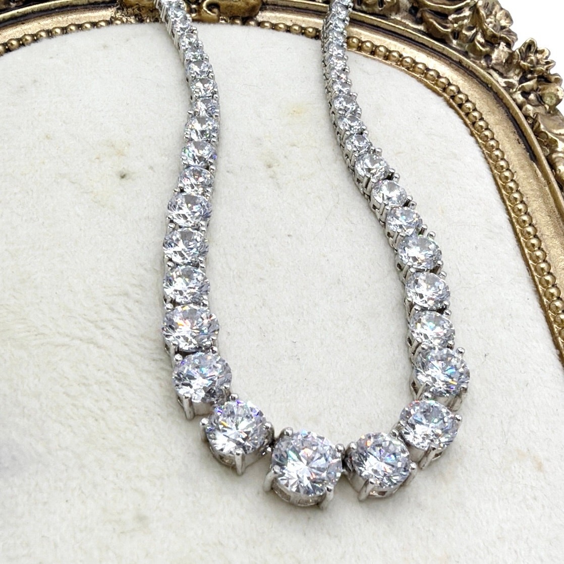 Rhodium and Silver Plated Gradient Zirconia Tennis Necklace 16”