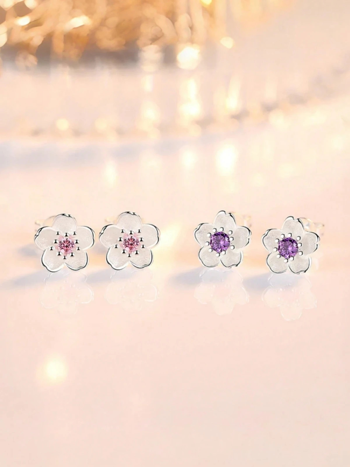 Delicate Cherry Blossom Flower Stud Earrings – Intricately Crafted, Secure
