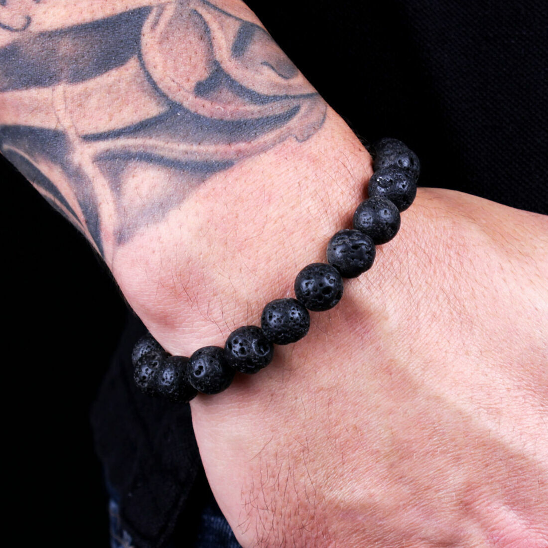 Men Bracelet Classic Lava Rock Tiger Eye Gem Stone Beaded Healing Boyfriend-2PCS