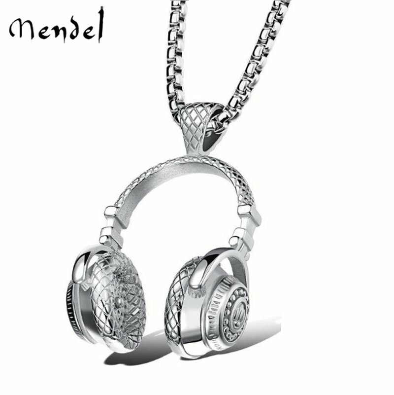 MENDEL Mens Headphone Music Hip Hop DJ Rapper Necklace Pendant Jewelry Chain