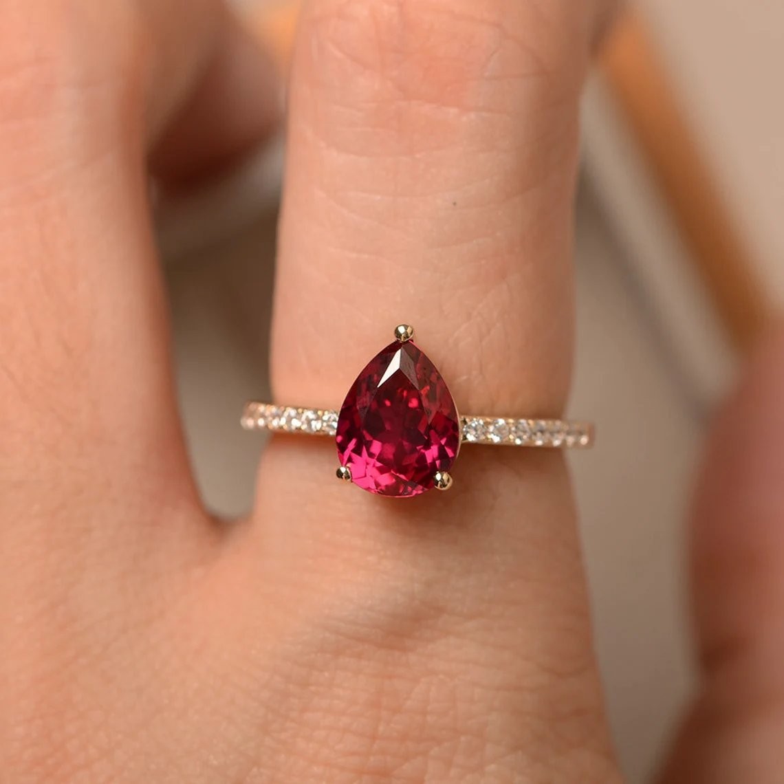 Ruby Lab Created Rose Gold Plated Cocktail Women Ring Duty Free