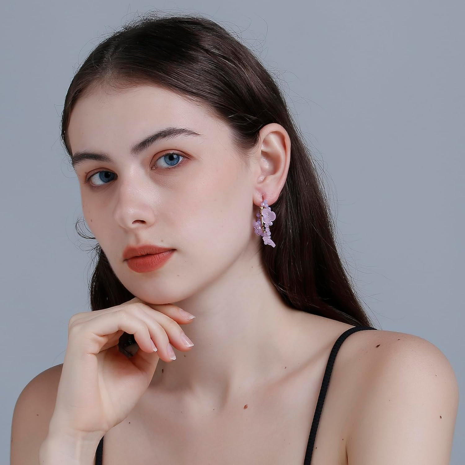 Colorful Beaded Earrings for Women, Boho Flower Hoop Earrings(Light Purple Flora