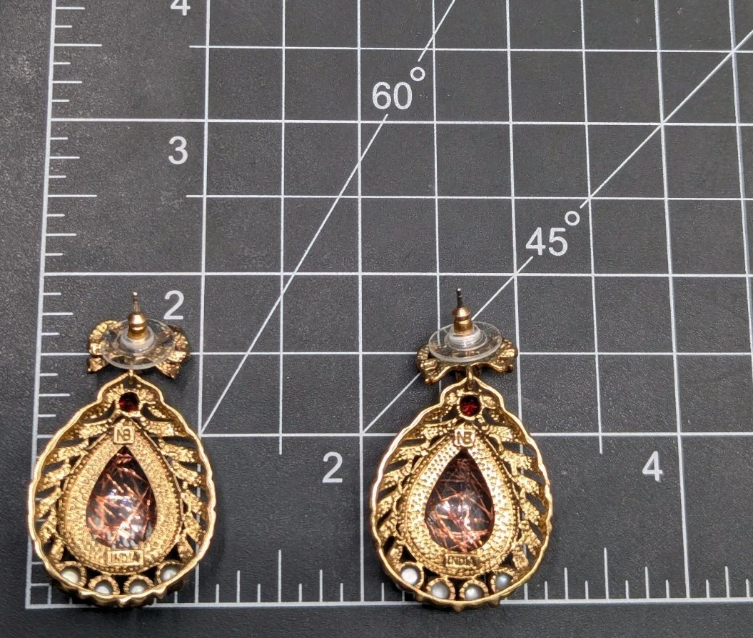 Nicky Butler NB Gold Tone Quartz Pearl Garnet Bow Drop Dangle Earrings 925 Posts