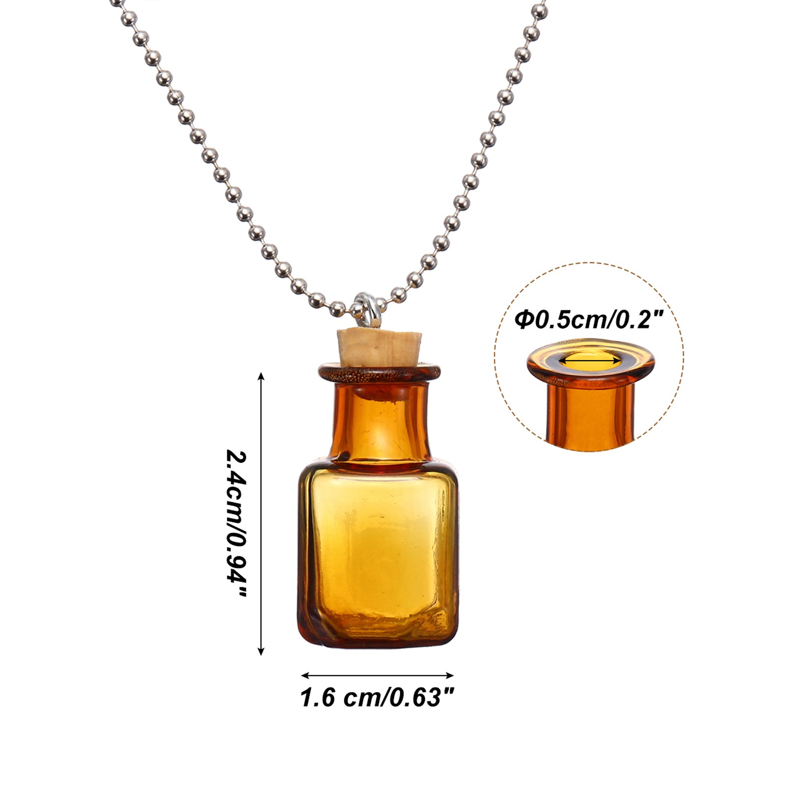 24mm Vial Necklace with Cork Stoppers Black Velvet Bag, Cube Shaped, Champagne