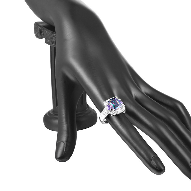 Xmas Multi Natural Amethyst Mystic Topaz AAA Zircone Platinum Plated Ring 7 8 9