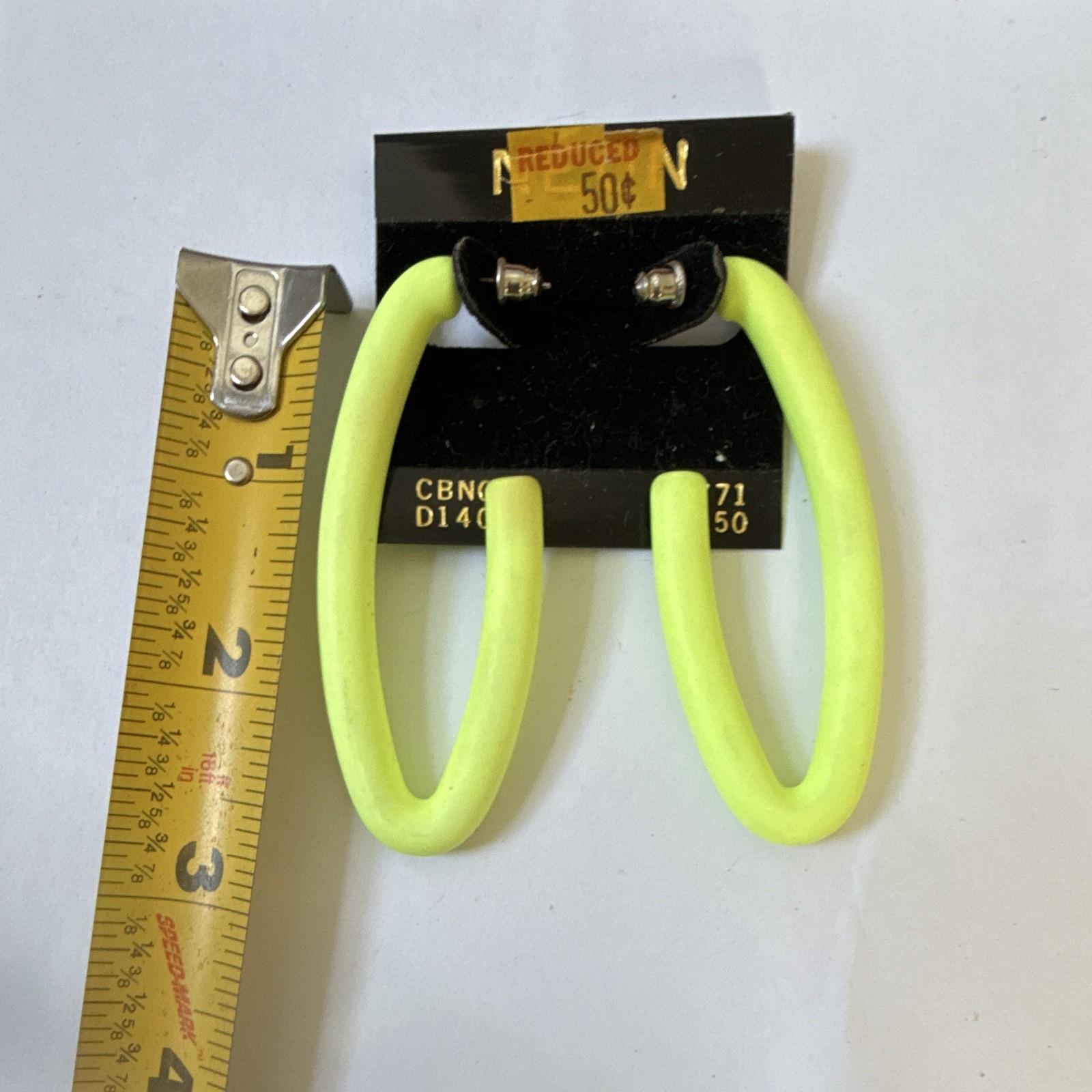 Yellow Oval Hoop Stud Earrings Plastic No Stone 2.5in Made in Taiwan