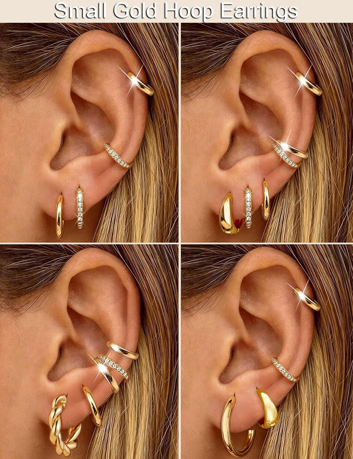 9 Pairs Gold Hoop Earrings for Women, 14K Gold Plated Chunky Hoop Earrings Set,