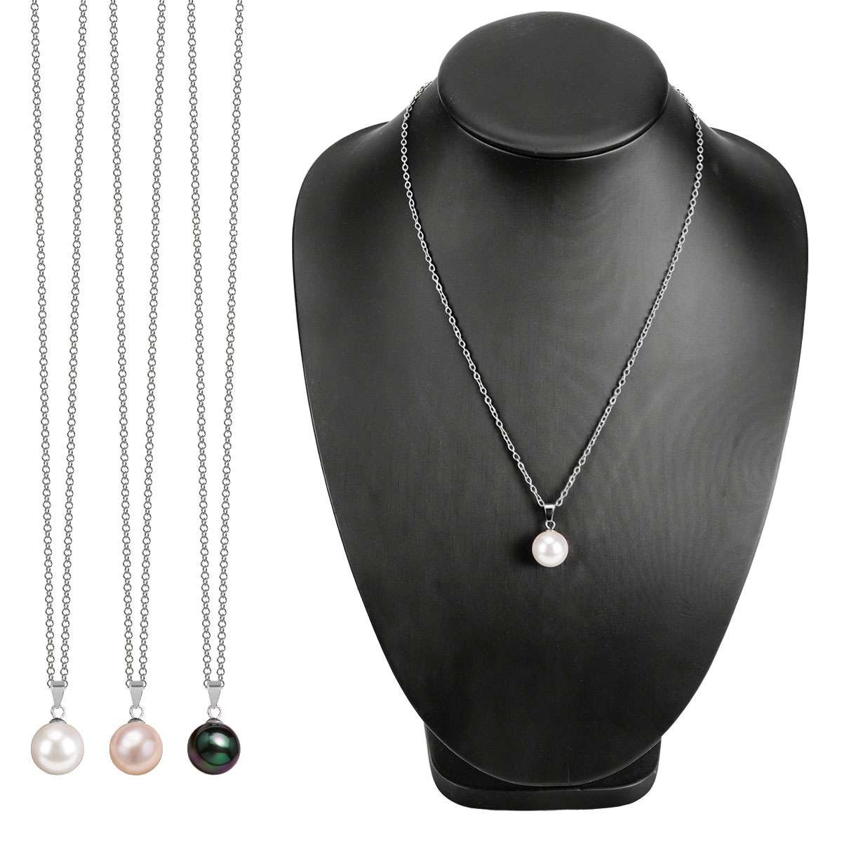 925 Sterling Silver Natural South Sea Shell Pearl CZ Pendant Necklace + Box Gift
