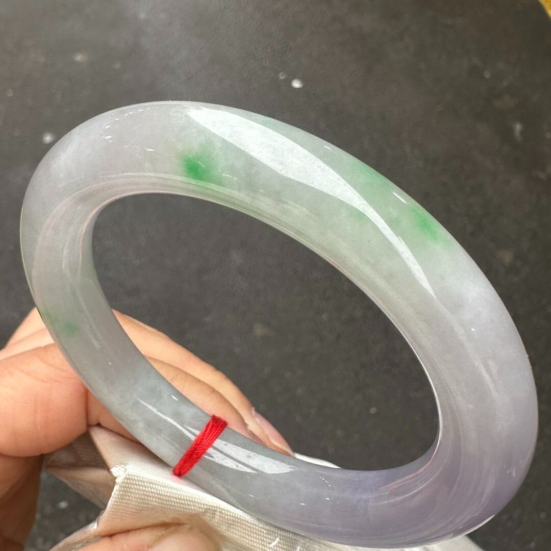 Nature Lavender&White&Green Burmese Jade jadeite bracelets bangle 58mm