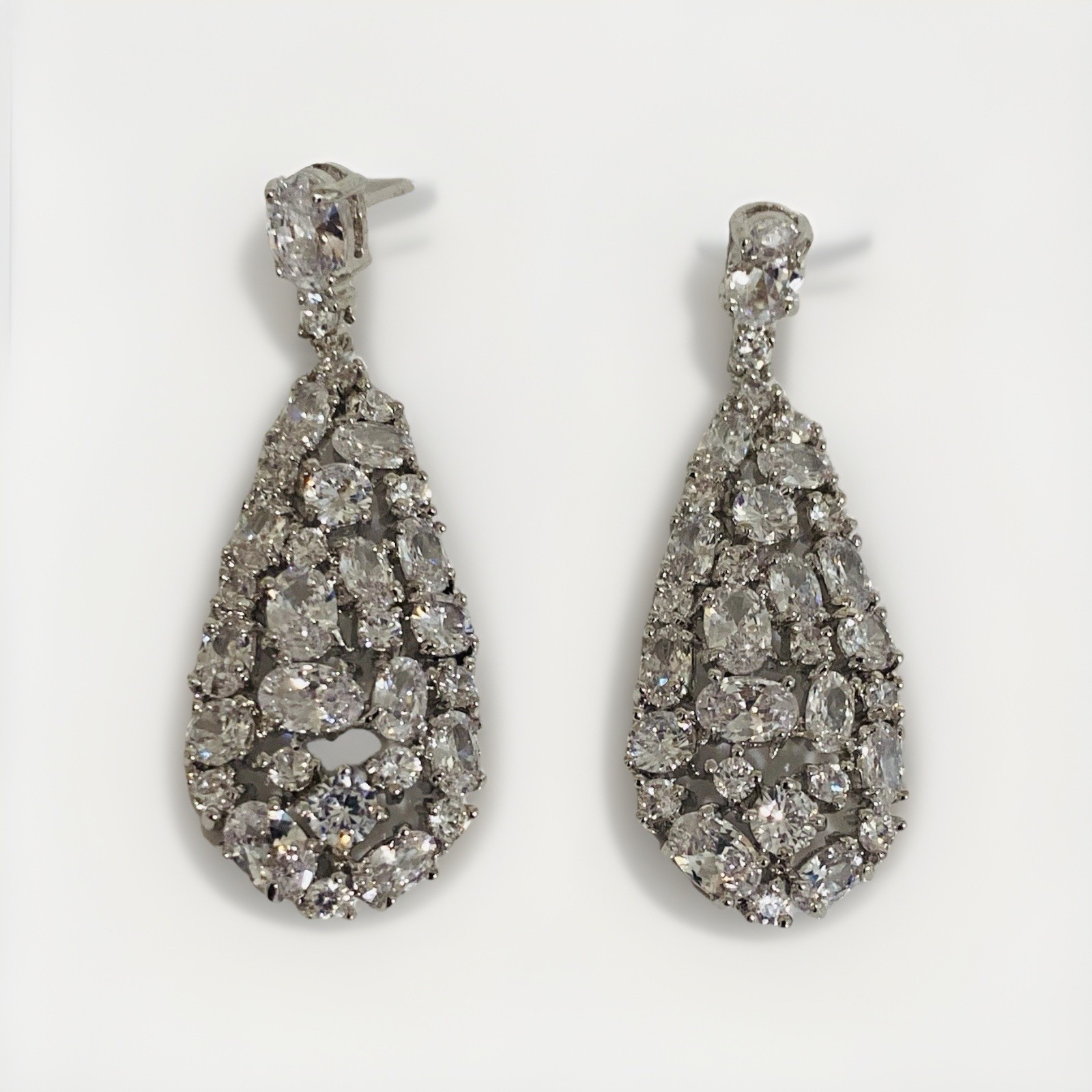 Pave Cubic Zirconia Drop Earring Dangle -wedding-minimalist-fancy-chic Jewelry