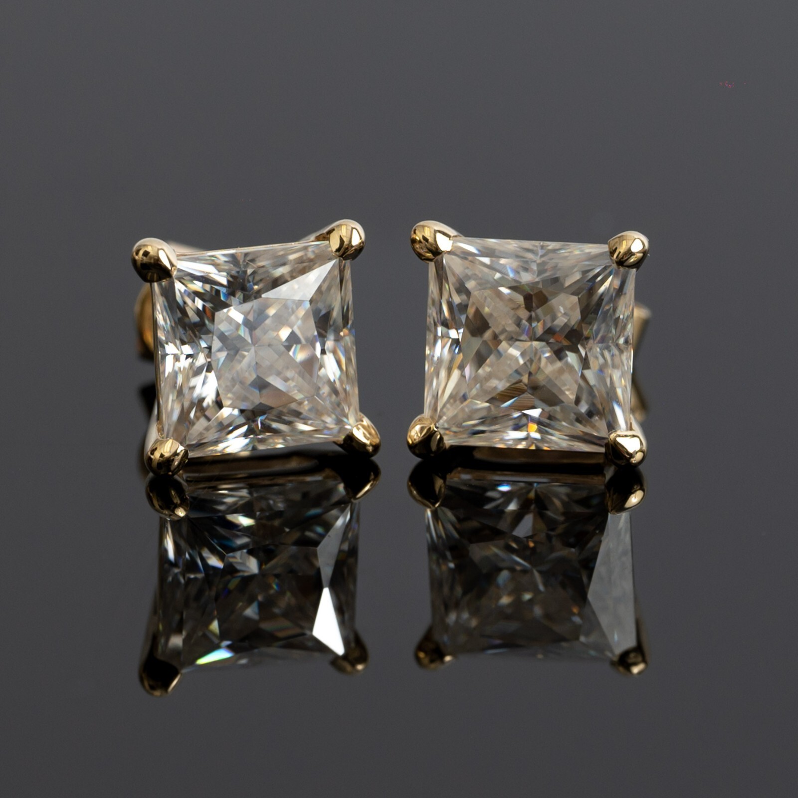 5CTTW Moissanite Square Brilliant Stud Earrings, 10K Gold, 8.5MM, KD009L
