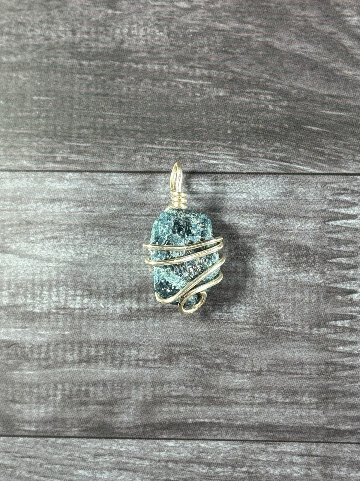 Blue Appatite Wire Wrapped Stone Pendant