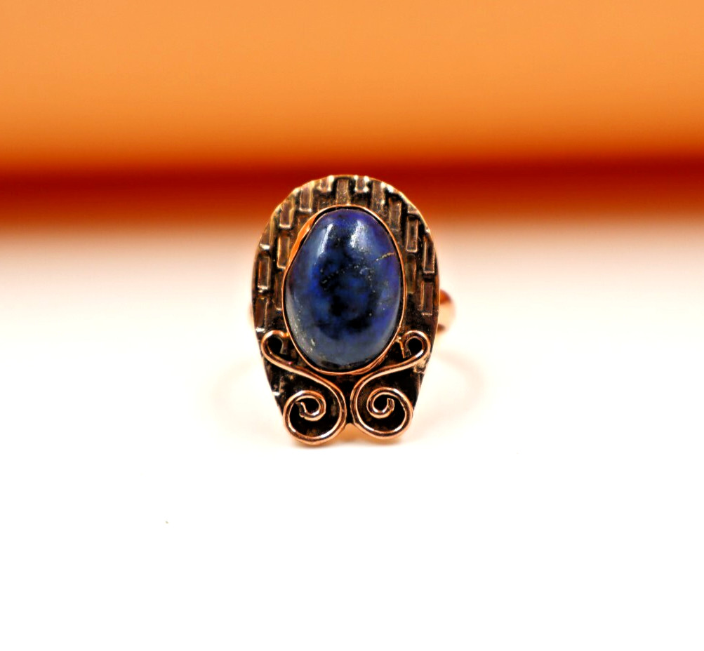 Lapis Lazuli Handmade Healing Textured Ring Copper Spiritual Boho Design US”6.25